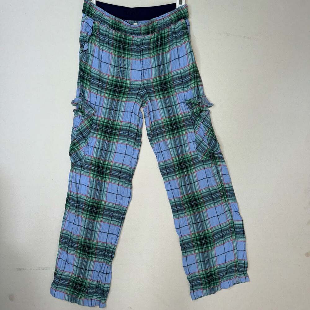 Aerie Plaid Cargo Lounge Pants Blue Green Size XXS